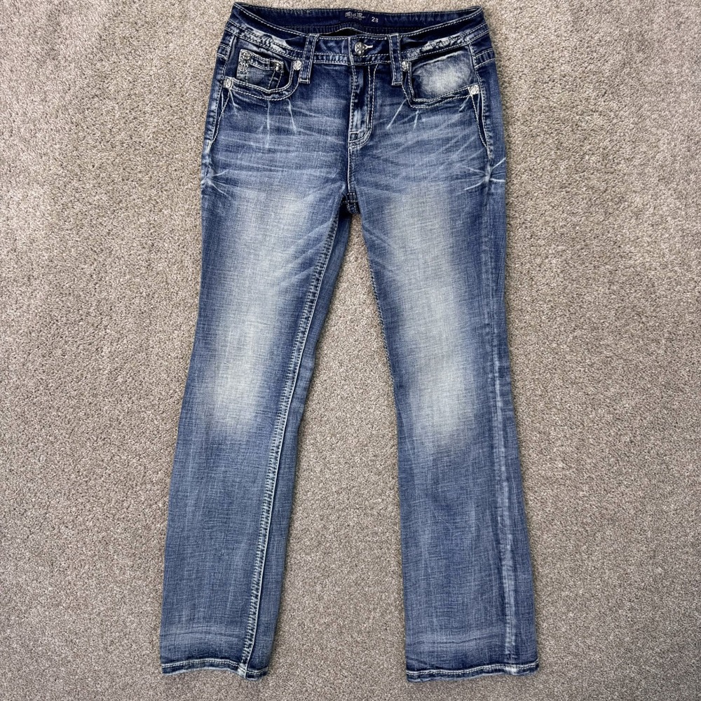 Miss Me Jeans Women 28 Bootcut Blue Rhinestone Wing Flap Pocket EUC